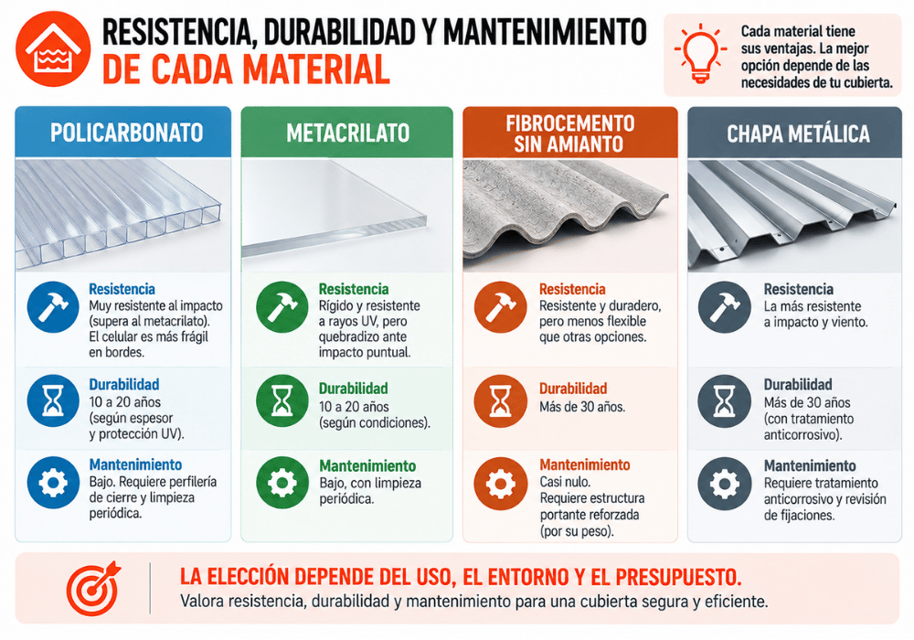 Resistencia, durabilidad y mantenimiento de cada material
